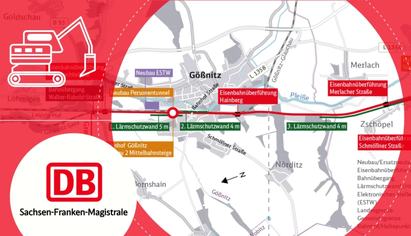 Arbeiten im Bereich des Bahnhofs Gößnitz und der Strecke Gößnitz–Crimmitschau im Januar 2026 | Bauabschnitt Gößnitz einschließlich Bahnhof