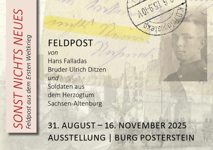 VorschauBild - Vortrag „Ulrich Ditzen, Hans Fallada und der Erste Weltkrieg“ eröffnet neue Sonderschau auf Burg Posterstein