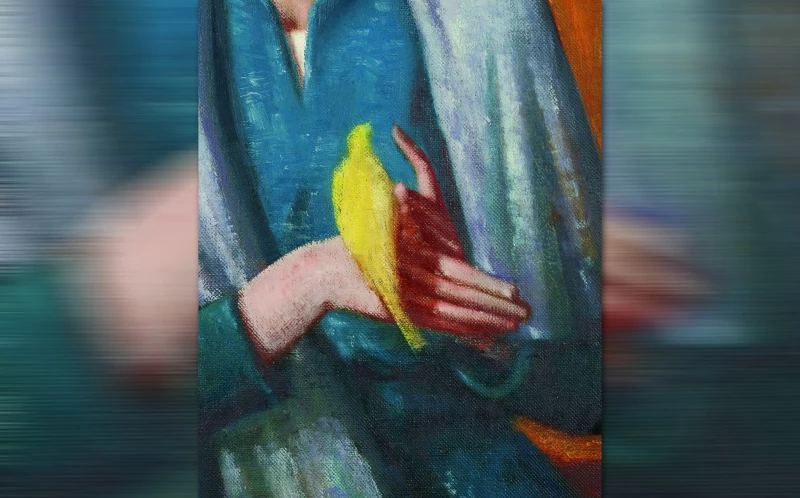 Der schwarze Hund und der Kanarienvogel – Geheimnisse im Bild | Wilhelm Lachnit, Knabe mit Kanarienvogel (Detail), 1946/1947, Lindenau-Museum Altenburg