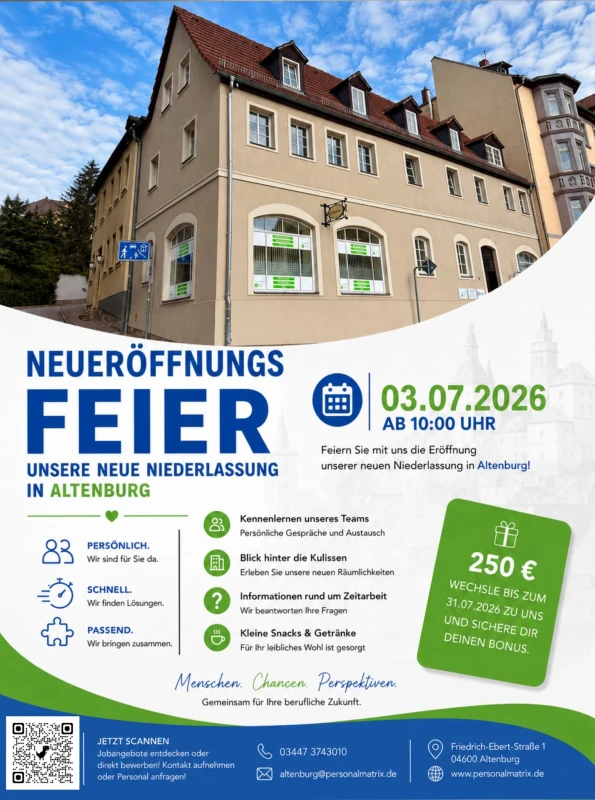 VorschauBild - Neuer Standort in Altenburg: PersonalMatrix GmbH eröffnet Niederlassung zum 1. Juni 2026