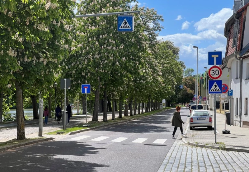 Zebrastreifen ersetzen Ampeln in der August-Bebel-Straße | Dank der neuen Zebrastreifen ist die Überquerung der Straße sicher möglich.