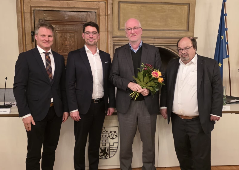 Abberufung von Volker Arnold als kaufmännischer Geschäftsführer des Theaters Altenburg Gera | v. l.: C. Götze, A. Neumann, V. Arnold, F. Rosenfeld