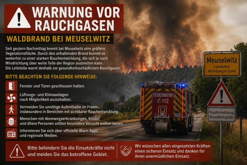 Waldbrand bei Meuselwitz: Leitstelle warnt vor schädlichem Rauch | 