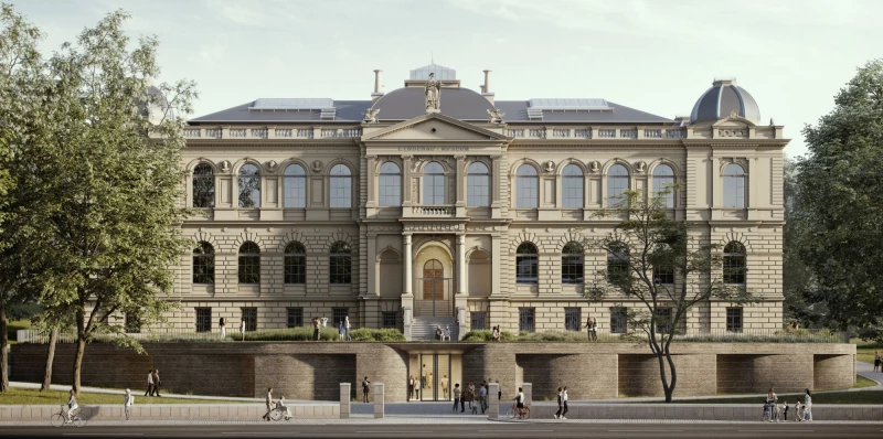 Informationsabend zum Bauvorhaben Altenburger Lindenau-Museum | Vorentwurf zur Neugestaltung des Eingangsbereiches
(Stadtgeschoss) des Lindenau-Museums Altenburg, Frontansicht,
Stand Februar 2023