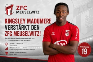 ZFC Meuselwitz verpflichtet Mittelstürmer Kingsley Madumere