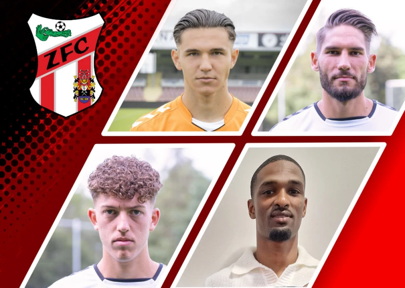 Neue, neue Alte und Vertragsverlängerung beim ZFC Meuselwitz | v.l.o.: Justin Fietz, Andy Trübenbach, Luis Fischer, Califo Balde