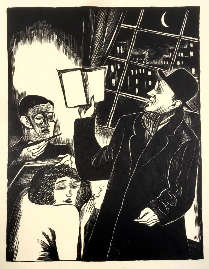 24 Fenster im Werk von Conrad Felixmüller  | Conrad Felixmüller, Der Dichter Walter Rheiner liest im Atelier, aus der Mappe „Das Malerleben“, 1927, Lindenau-Museum Altenburg